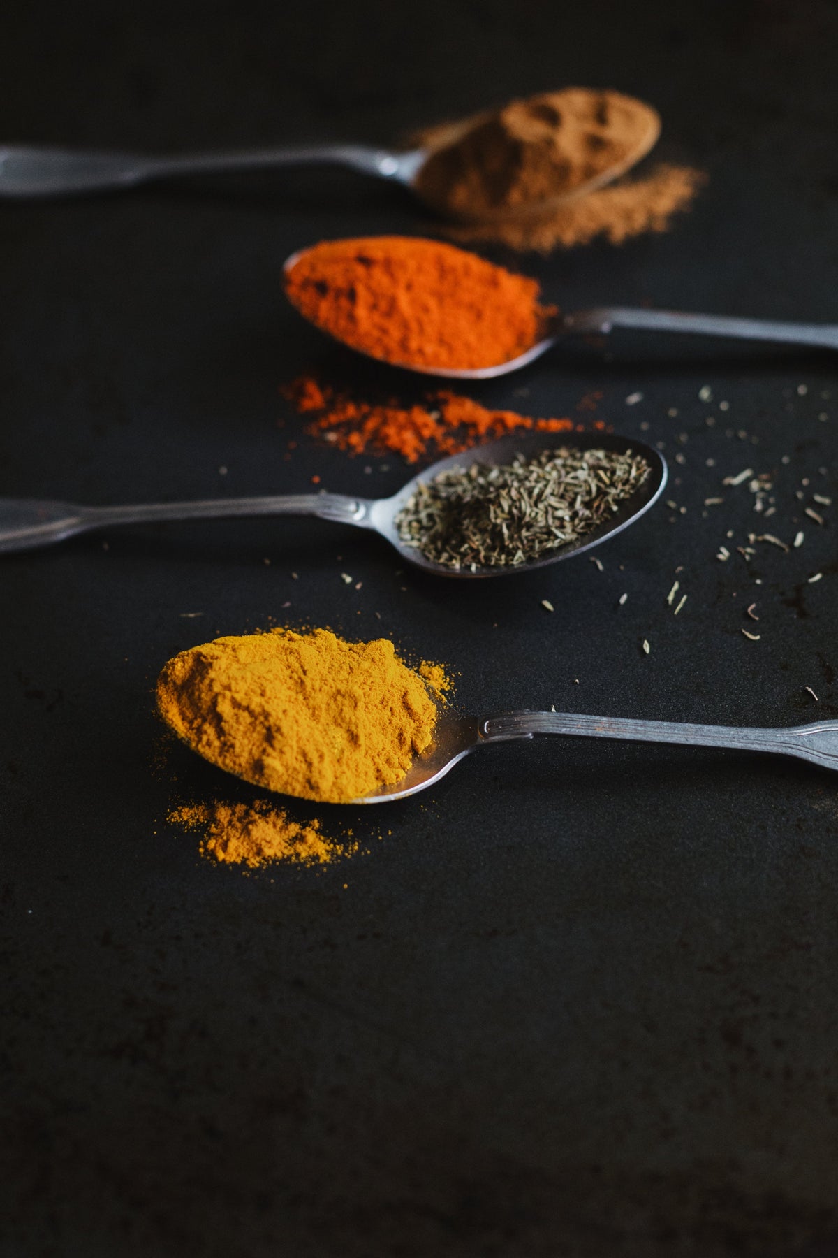 Assorted ground spices in spoons