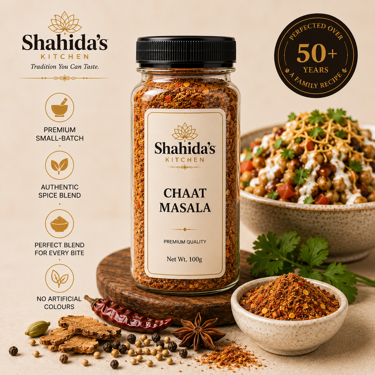 Shahida’s Kitchen Premium Chaat Masala (100g) Authentic, 25+ Years Old Secret Spice Blend