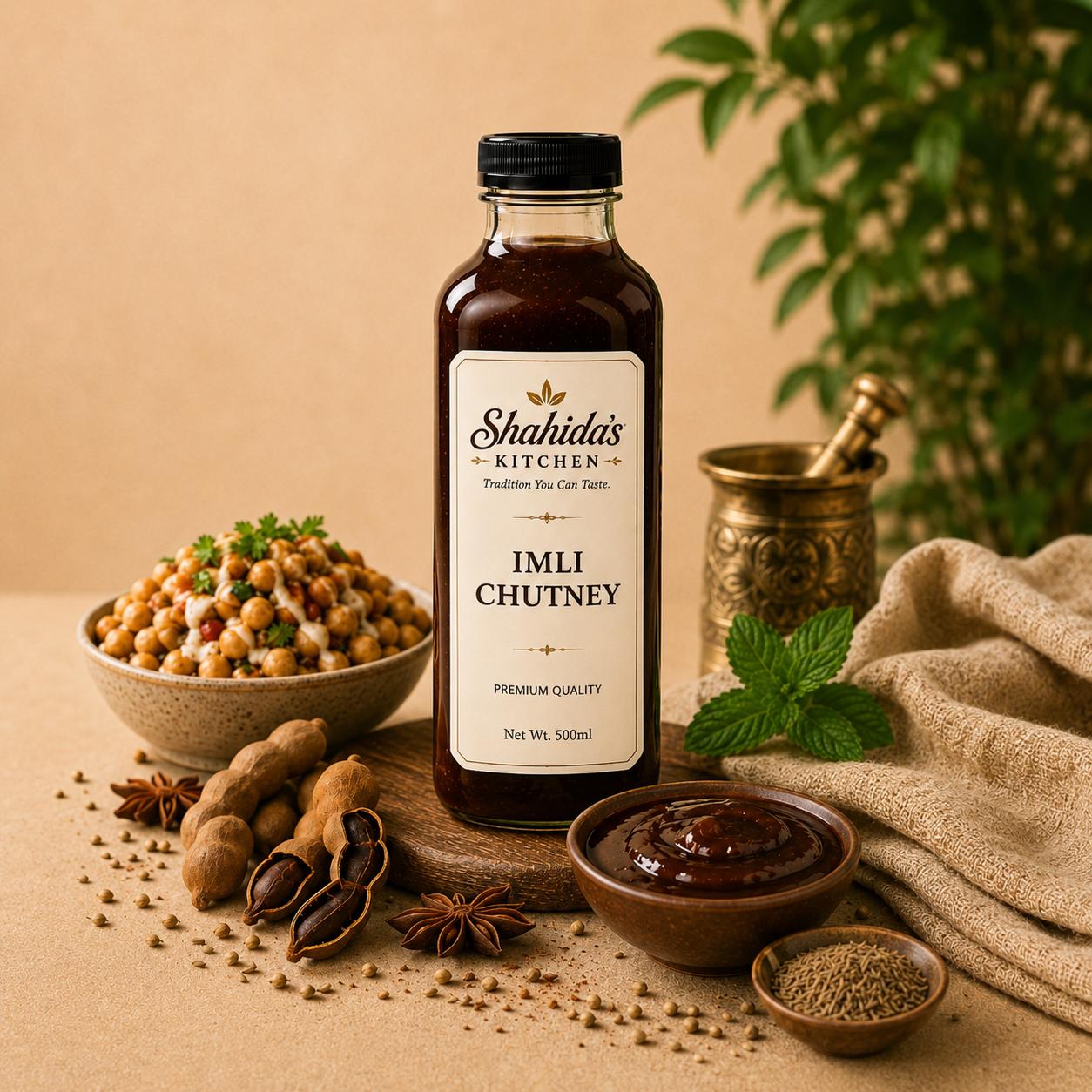 Shahida's Kitchen Imli Chutney bottle – authentic Pakistani sweet and tangy tamarind chutney
