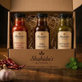 Shahida's Kitchen Premium Chutney Collection – Imli, Mint & Imli and Red Chilli & Garlic chutney bottles