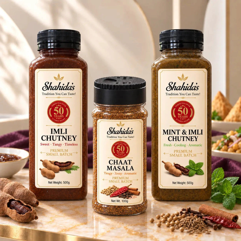 Shahida's Kitchen Starter Bundle: Imli Chutney, Mint & Imli Chutney and Chaat Masala with whole spices